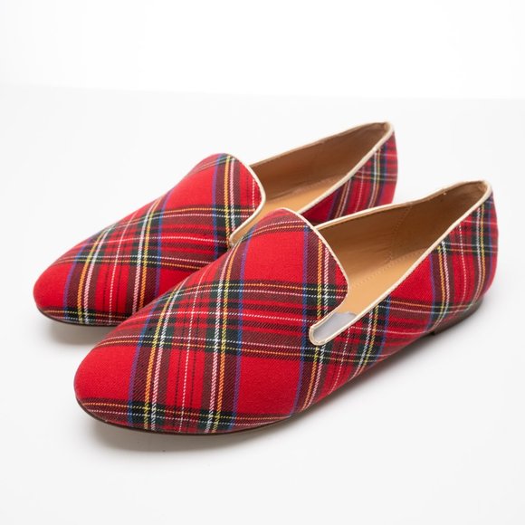 NEW J. Crew Tartan Loafers in Red Black Multi plaid - Picture 4 of 16